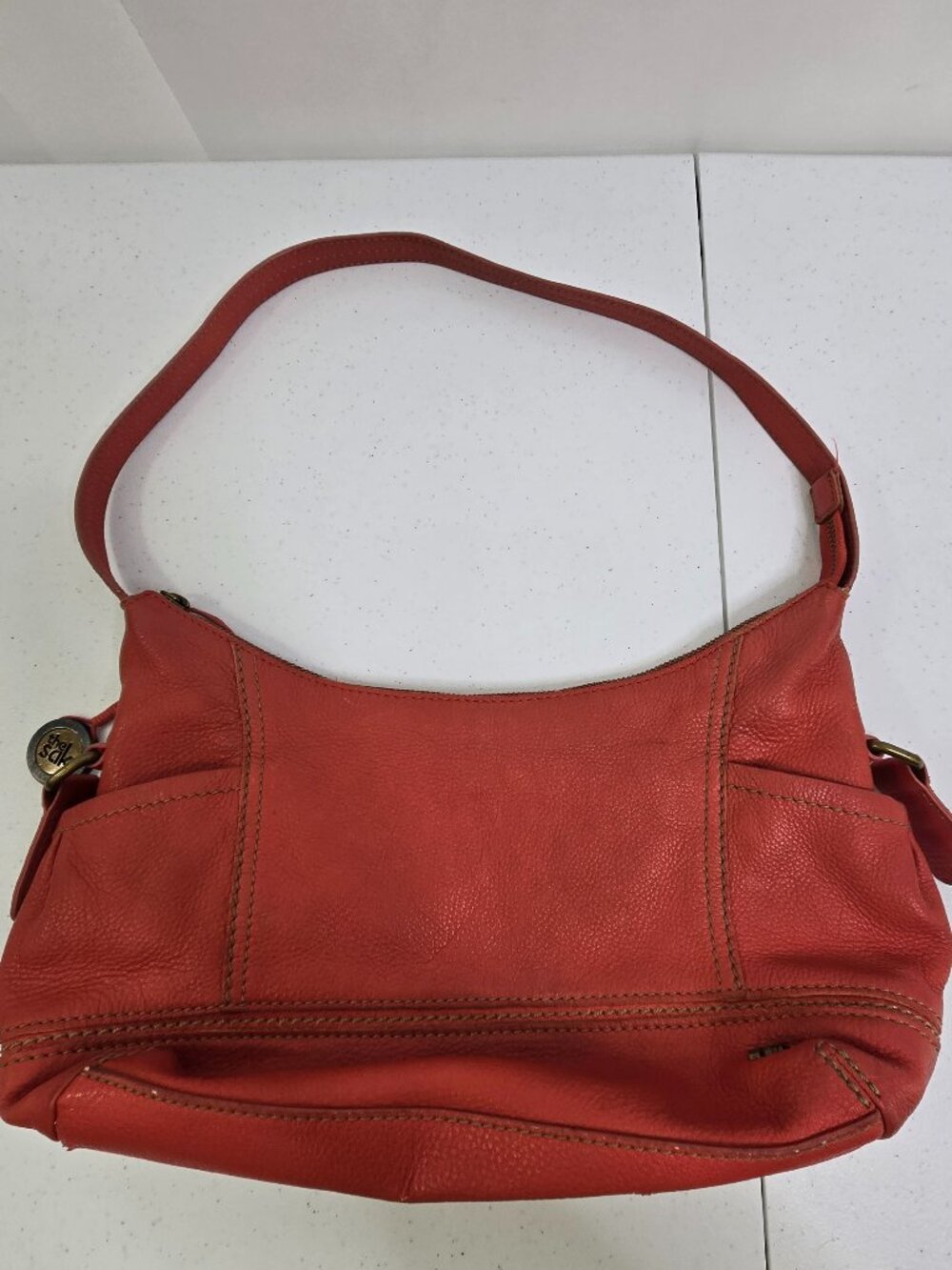 The Sak Shoulder Bag Purse Red Orange Leather Hobo Small Handbag Solid